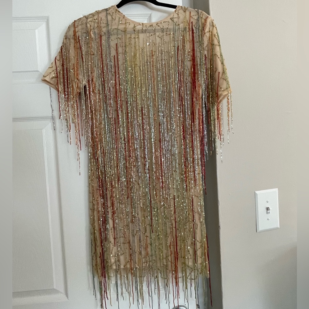 Tassel Beaded Mini Shift Dress